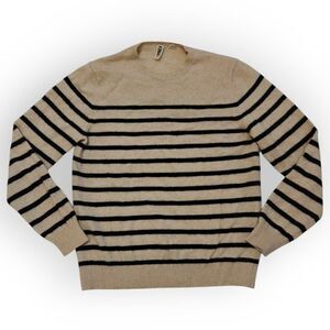 C/89men 100% Cashmere Cream and Black Crewneck Sweater Stripes size M